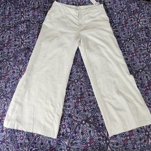 Abercrombie Womens 16 Long Wide Leg Linen Blend Pant Cream High Rise
